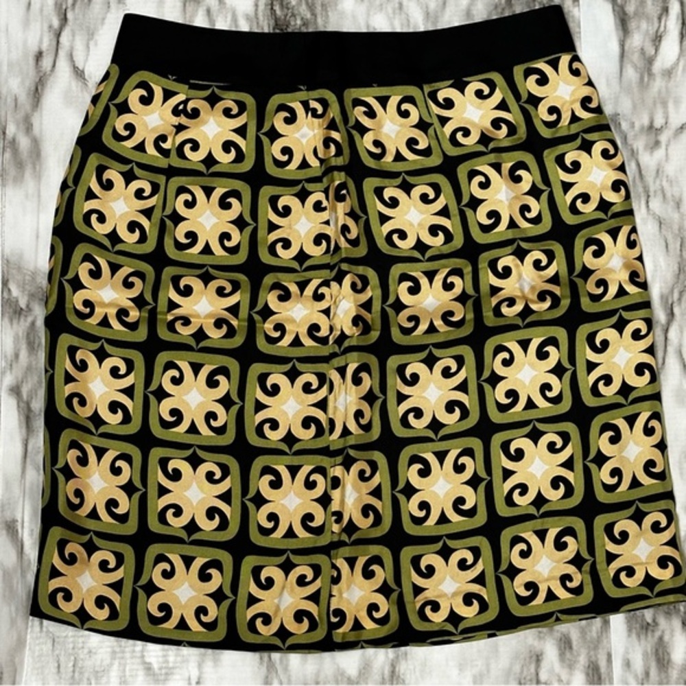 Milly of New York Green Black Geometric Print Silk Scarf Skirt Vibe Women Sz 4 - Picture 1 of 8